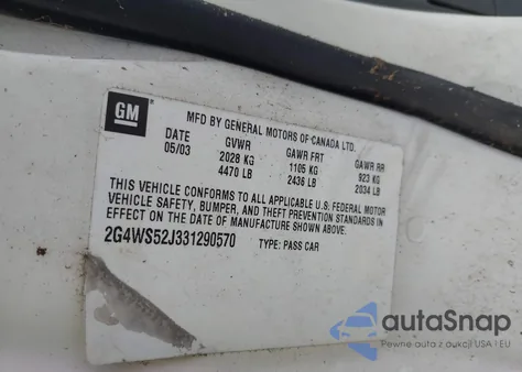 2003 Buick Century Custom из США, поврежденный, VIN 2G4WS52J331290570